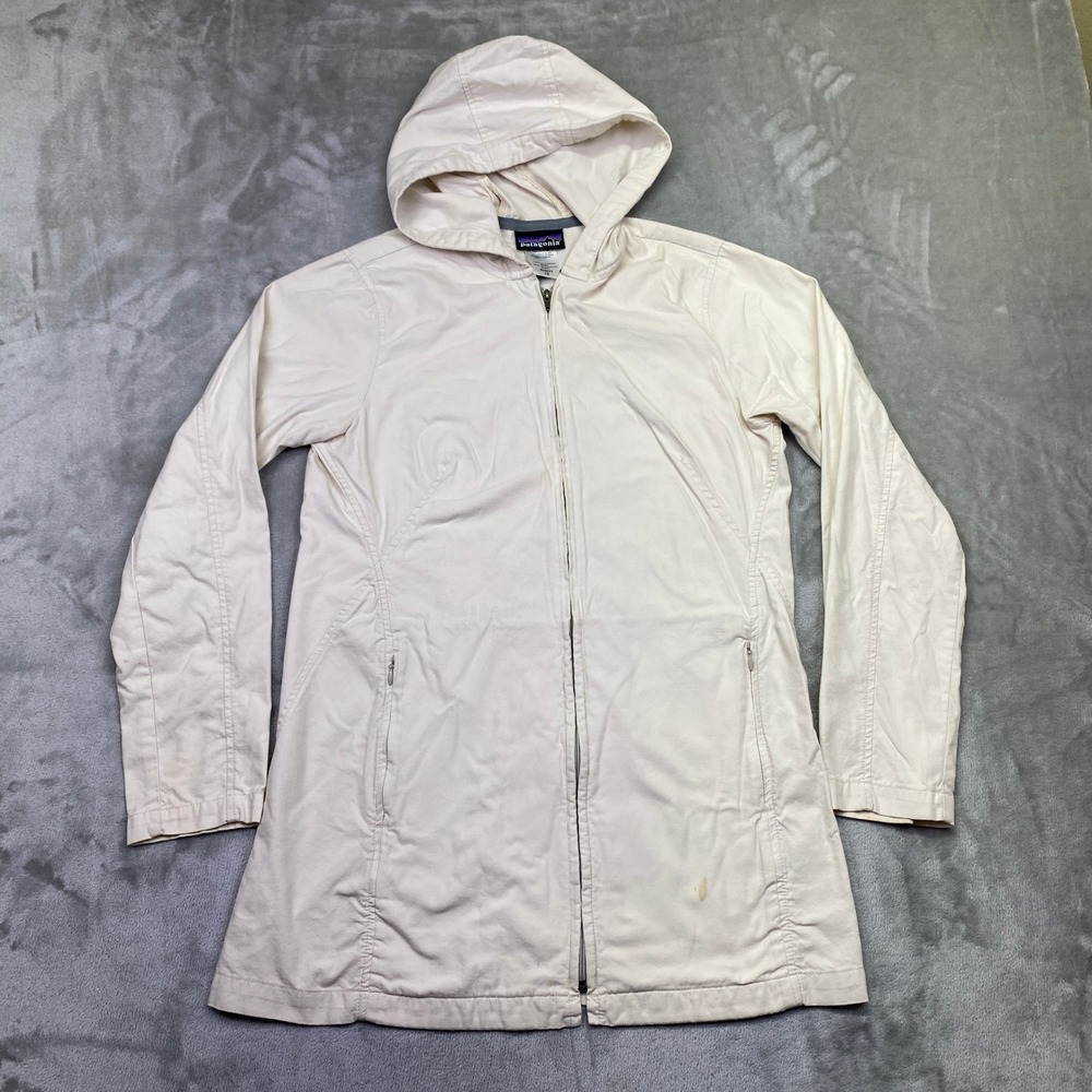 Patagonia Winds Day Women's Cream Hooded Anorak Jacket Size 10 Lightweight Faded